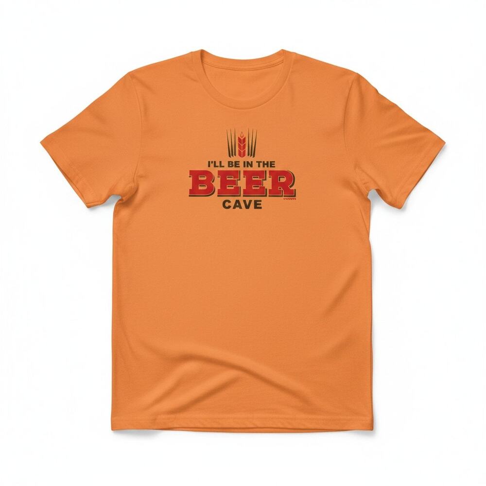 NEW Sheetz L Yellow I'll Be In the Beer Cave T Shirt Casual Dad Joke Cotton